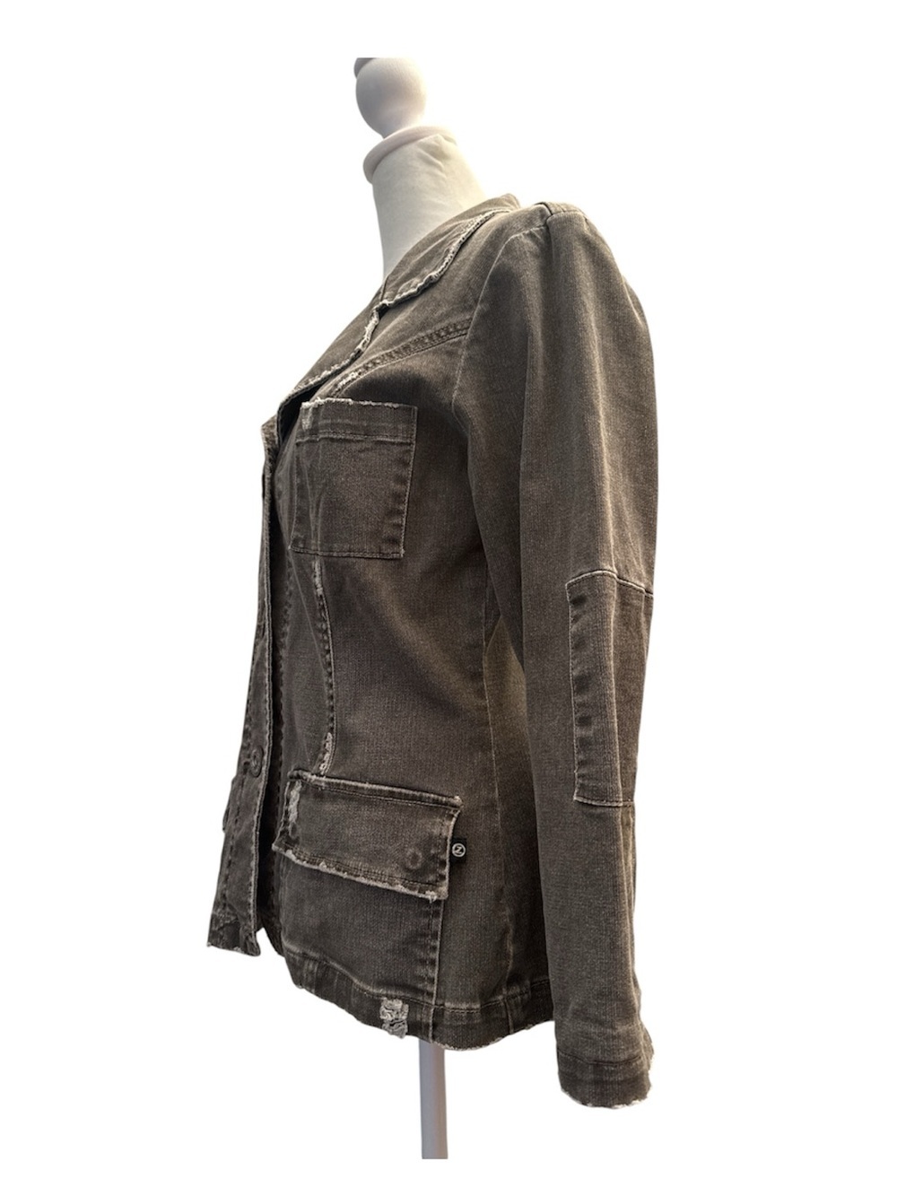 Z. Cavaricci Washed Gray Distressed Button-Front Jean Jacket - Picture 4 of 6
